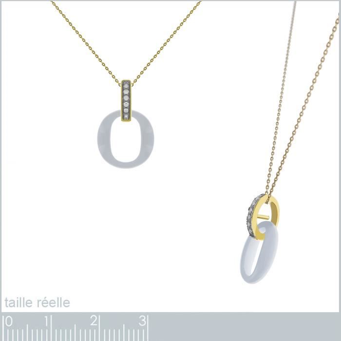 Collier Avec Pendentif Céramique Noire & Zirconium - Chaîne 45cm Plaqué Or Rose - Neuf Avec Étiquettes