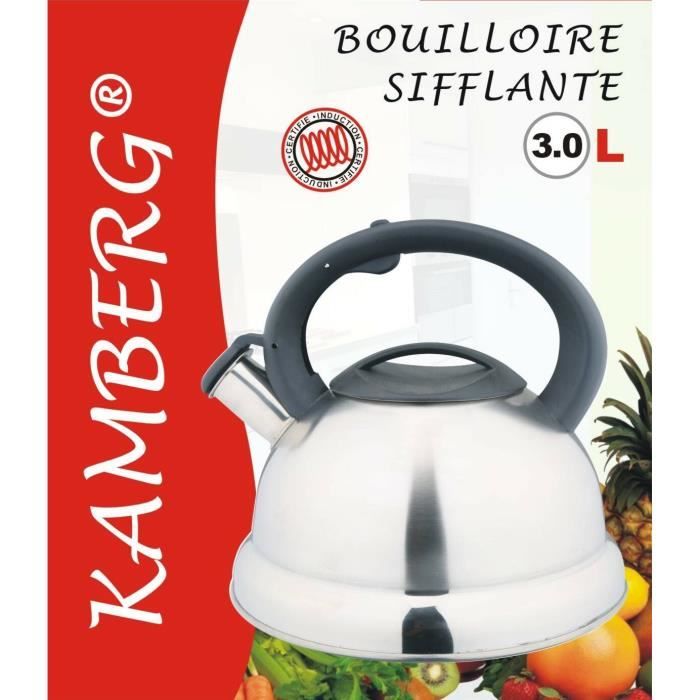 Théière Bouilloire Kamberg 3L - Acier Inoxydable Induction - Sifflette - Poignée Ergonomique