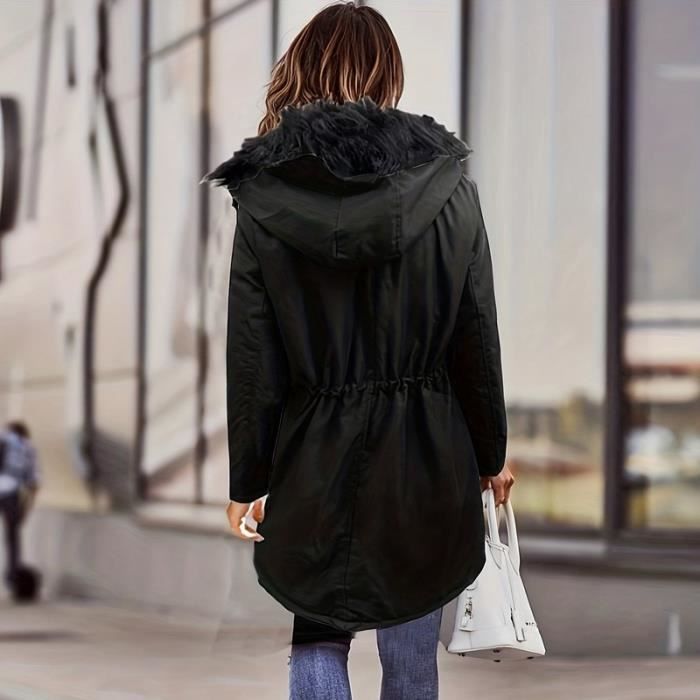 Manteau long d'hiver chaud Marque Fausse fourrure Capuche avec cordon  de serrage