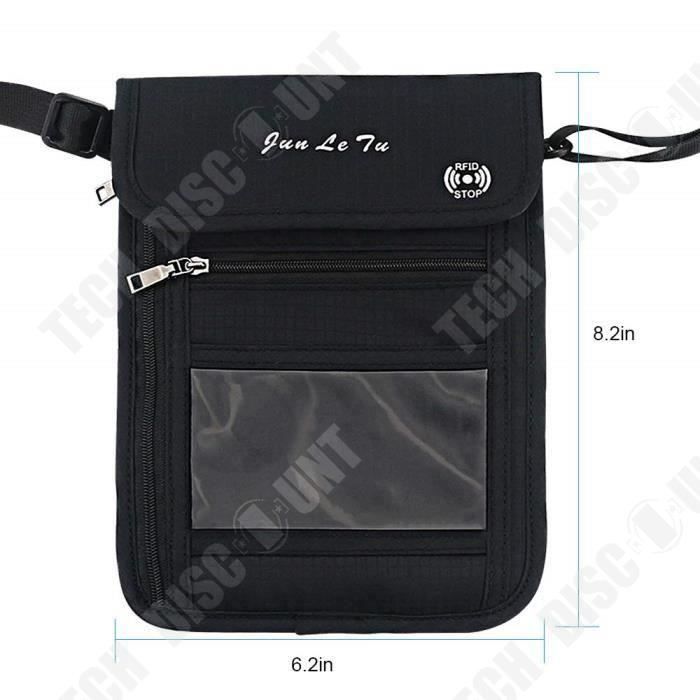 Pochette De Cou Anti-RFID - Sac à Passeport Imperméable - Voyage, Anti-Vol - Noir