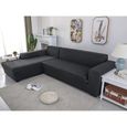 Housse de canapé, adaptée aux meubles luxueux doux-noir-polyester 3 + 2 protections en forme de L d'angle-2