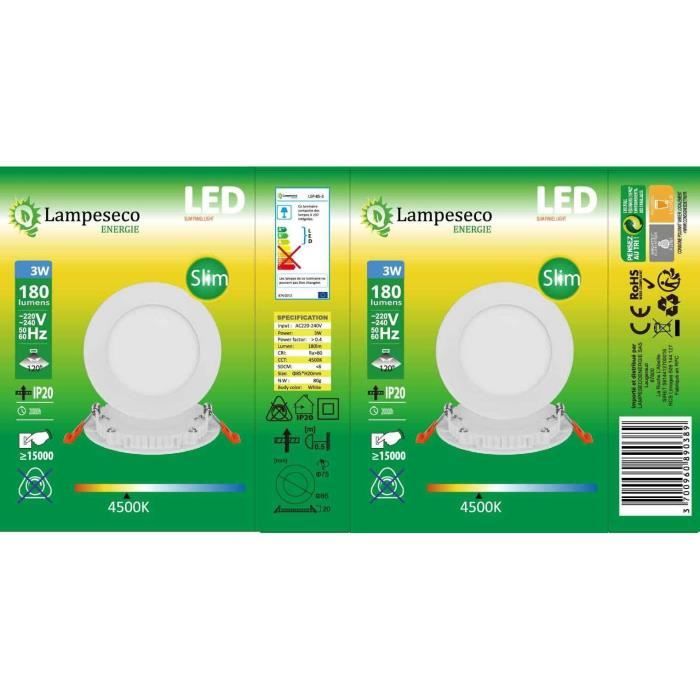 Lot De 20 Spots LED Encastrables – 24W – Blanc Neutre 4500K – Extra-plats