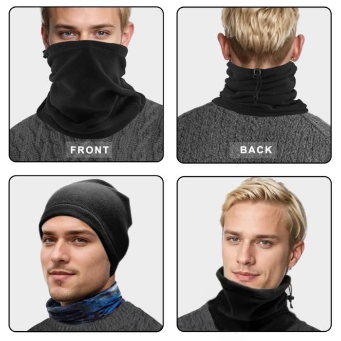 Lot De 2 Tours De Cou Polaire Épais – Cache-Cou Hiver Multifonction Ski Moto Course (Noir + Gris)