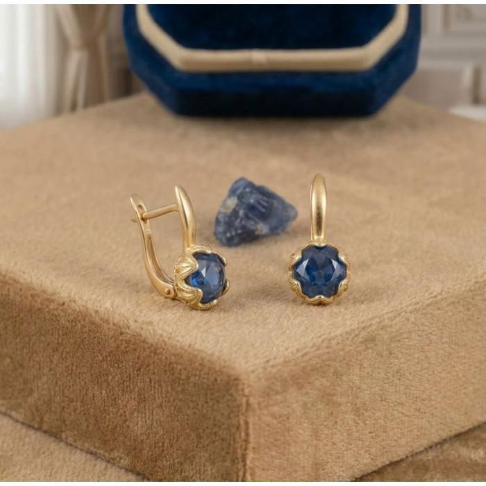 Boucles D'oreilles Dormeuses Zircon Bleu - Plaqué Or Jaune 18 Carats - Neuf Avec étiquettes