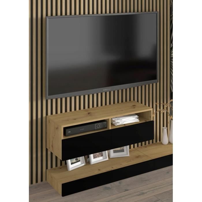 Selsey Weri - Meuble TV Suspendu 100cm Noir - 2 Compartiments Ouverts