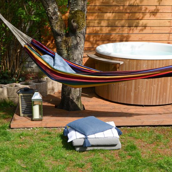 Hamac XXL pour toute la famille Poids max. supporté 150 kg siège de toile suspendue 190x140cm 100% coton Hamac pour le jardin Pour la sieste couleur arc-en-ciel