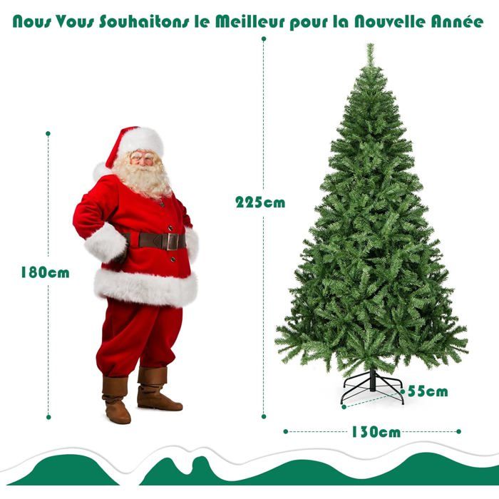 COSTWAY Sapin De Noël Artificiel 240cm Aiguilles En PVC Arbre En Epicéa Avec Support En Métal Pour Maison, Magasins Et Hôtels Vert - Maison