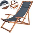 CASARIA® Chaise longue pliante en bois anthracite Chaise de plage 3 positions Chilienne transat jardin exterieur-0