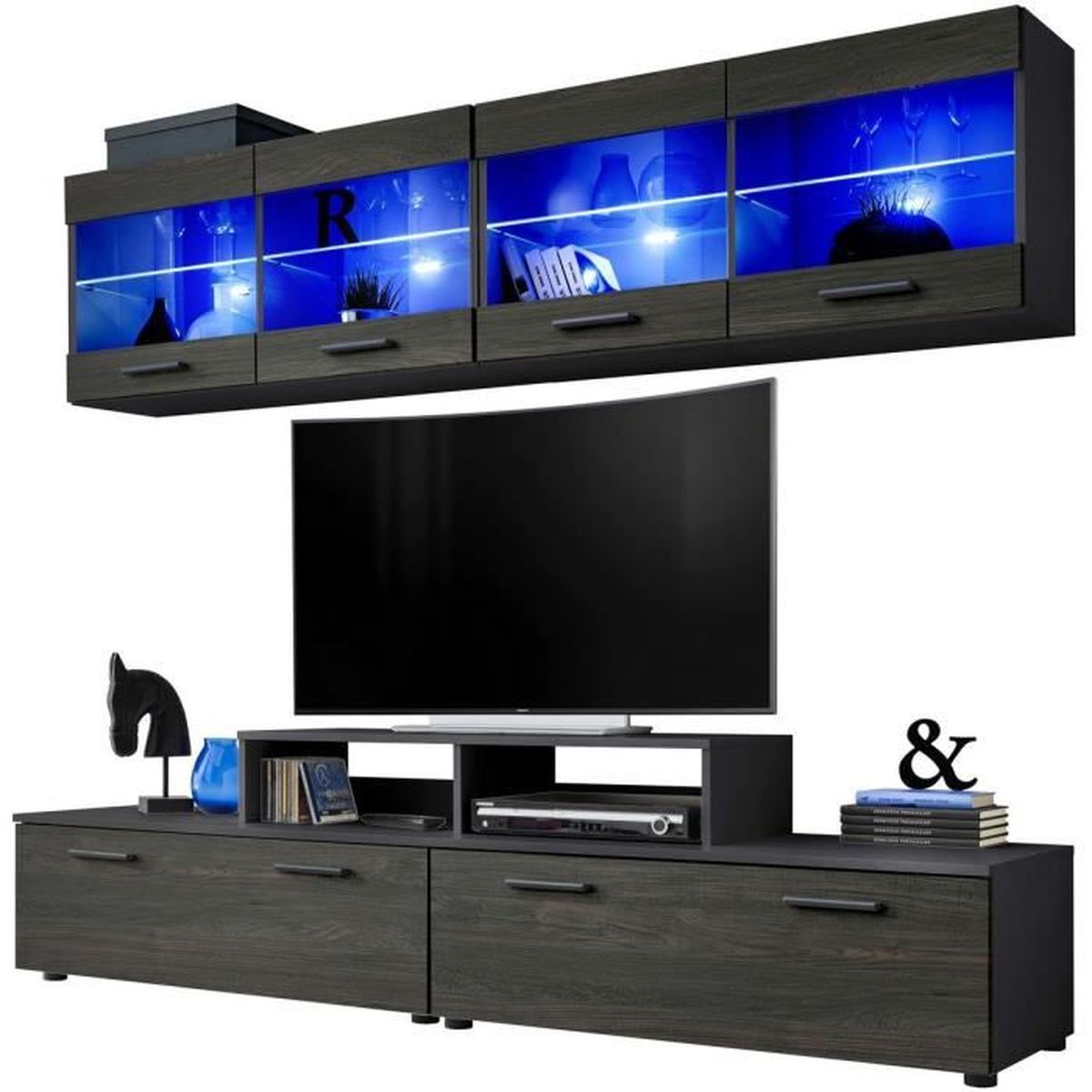 Meuble TV Mural Run Extreme Furniture LED bleues Carbone Mat & Noir