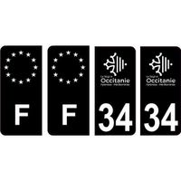 34 Hérault logo noir autocollant plaque immatriculation auto sticker Lot de 4 Stickers (angles: angles arrondis)