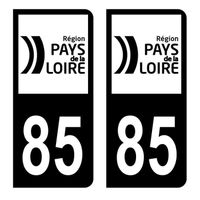 Autocollants Stickers plaque immatriculation voiture auto département 85 Vendée Logo Région Pays de la Loire Full Noir Lot de 2