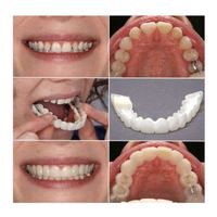 2 Set Silicone Dentier Haut et Bas Sourire Parfait pour Homme et Femme Amovible Naturel Fausse Dents Provisoire Facette Dentaire 