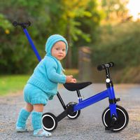 Tricycle Enfant JEOBEST - Vélo Draisienne - Tricycle avec putter - 3 roues - Bleu et noir