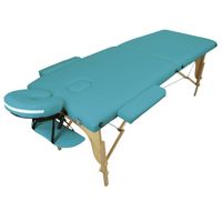 Table de massage pliante 2 zones en bois avec panneau Reiki + Accessoires et housse de transport - Bleu turquoise - Vivezen