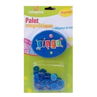Palet oval aimant avec 100 pions jetons magnetiques Kit complet Jeu Bingo Loto 2 en 1 Couleur bleu Set accessoires et carte