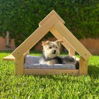Skraut Home - Niche pour chien d'intérieur - extérieur - couleur naturelle - Lit avec cadre en bois naturel FSC