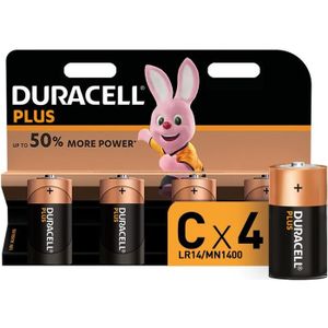 PILES Duracell Plus, lot de 4 piles alcalines type C 1,5