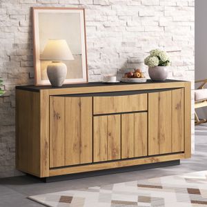 Buffet bahut - Becag - Buffet de salon moderne avec 4 portes - Buffet bas avec 1 tiroir - 140x38.5x52cm - Couleur bois
