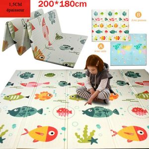 Tapis Bébé 200x180cm Double face Pliable Imperméable Tapis Enfant Tapis de  jeu Bebe pour ramper Tapis d'Éveil de sol 3 Train et Carte - 200x180x1cm