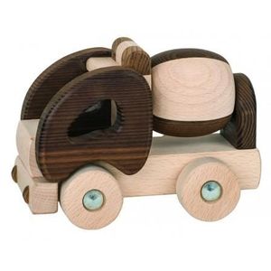 TOUPIE - LANCEUR Camion Toupie en Bois Bicolore Goki Nature - Jouet en Bois pour Enfant de 2 ans - Marque GOKI