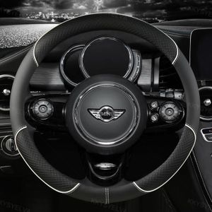VIdisp Couvre-Volant de Voiture Cousu à la Main en Cuir Artificiel Noir adapté pour Mini Cooper 2001-2006 Mini R50 R53 R60 