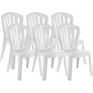 FAUTEUIL JARDIN  Lot de 6 chaises de jardin empilables en résine coloris blanc - Longueur 52 x Profondeur 52 x Hauteur 88 cm