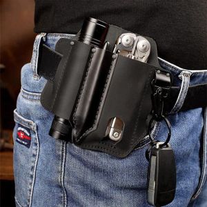 PORTE-OUTILS - ETUI Gaine en cuir pour organiseur EDC - Porte-outils multifonction en cuir avec porte-clé pour ceinture et lampe de poche(pas d'outil)