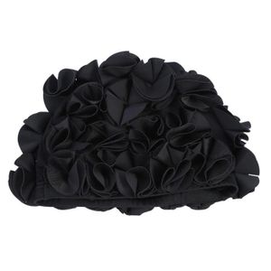 BONNET PISCINE- CAGOULE VGEBY bonnet de bain fleur Femmes Enfants Fleur Forme Mode Élastique Natation Chapeau Cheveux Longs Bonnet de Bain (Noir)