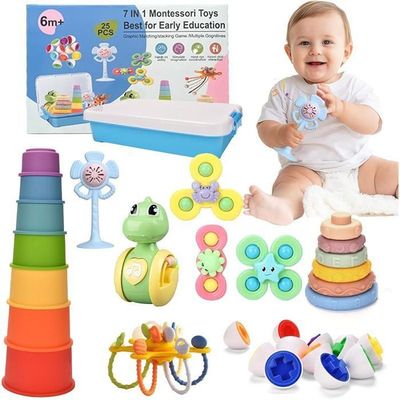 Jouet Sensoriel Bebe 6 Mois et Plus, 6 en 1 Jeux Eveil avec Cube D'activité Bébé, Jouet Ventouse Chaise Haute, Jouets - Puériculture & Eveil bébé