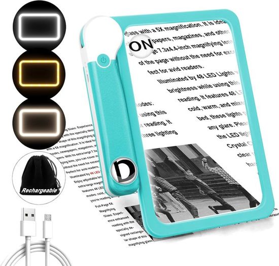 Loupe De Lecture éclairante 5X - 42 LED Réglables, 24x19 Cm, Pour Personnes Malvoyantes Et âgées
