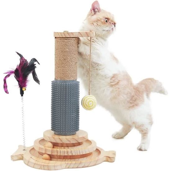 Cannes à Chat Interactive 80 Cm - Avec Plumes, Clochette Et Perles Mobiles - Jeu Stimulant Pour L'Exercice Et Le Lien
