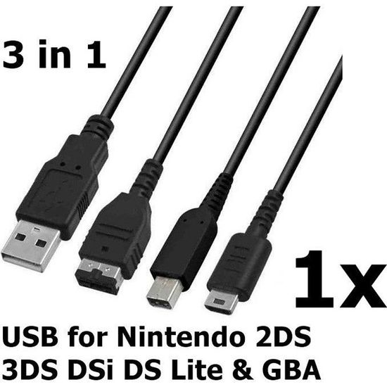 3 X chargeur USB 2 en 1 pour Nintendo DS Lite, DSi, 3DS, DSi XL
