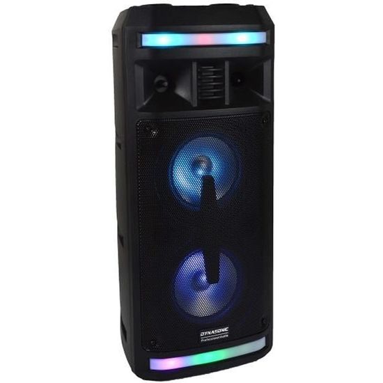 Dynasonic - Système Audio FX62 Bluetooth, Enceinte Portable, Karaoké USB, LED Multicolores, 2 Microphones