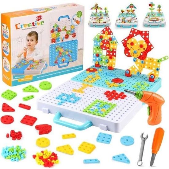 224 Pièces Puzzle 3D Avec Visseuse Électronique – Coffret Bricolage Ingénieur – Montessori Éducatif – Cadeau Enfant 3-6 Ans