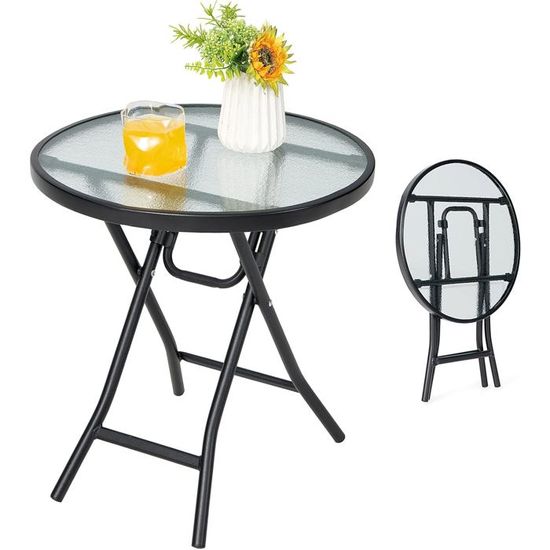 Costway 89 Cm Patio Bistrotafel 38 Mm Gat Voor Parasol Gehard Glazen Blad Tafel Voor Binnen En Buiten Vierkante Salontafel Voor Woonkamer Tuin