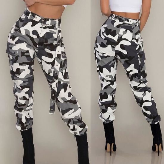 Pantalon cargo camouflage pour femmes Vente chaude et pas cher Blanc Cdiscount Pret a Porter