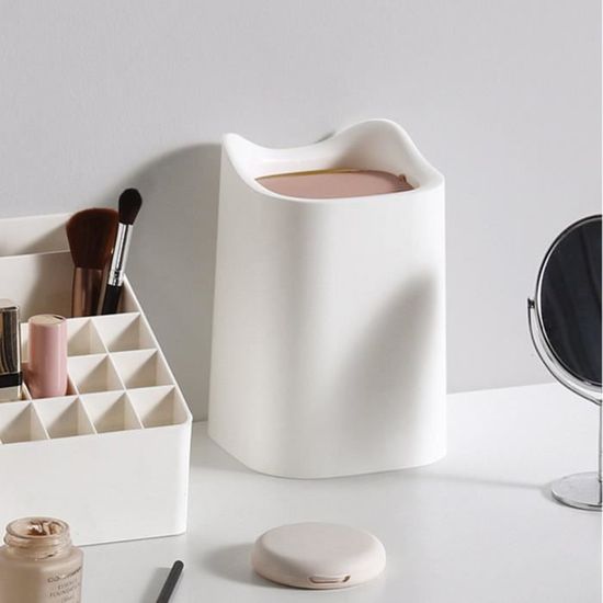 Petite Poubelle de Table, Mini Poubelle de Bureau Cuisine en Design Plastique,Push Top Trash Can Rubbish Waste Dust Bin (Blanc)