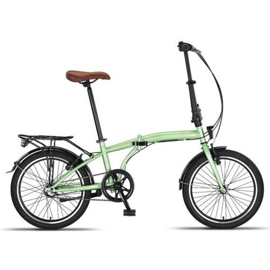 Vélo Pliant PACTO 14 Pouces - Cadre Aluminium 12kg, Freins Disque, Vitesse Unique, Vert