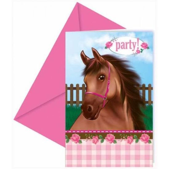 Cartes D'invitation Chevaux Amscan - Lot De 6 Cartes Avec Enveloppes, Thème équestre