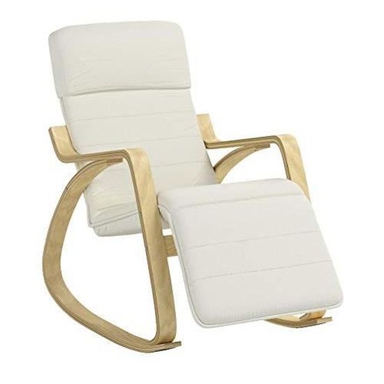 Fauteuil à Bascule SoBuy Avec Repose-Pieds Réglable - Housse Coton Démontable - Structure Bouleau 150kg - Gris, Beige, Noir Ou Rouge