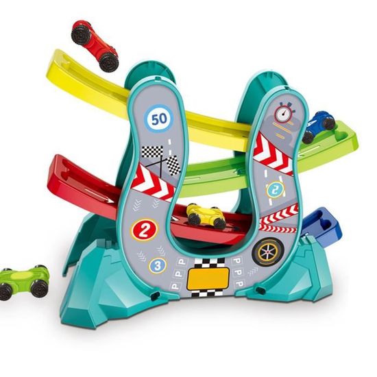 Jouet Rampe De Voiture Avec Catapulte - Piste 110 Cm, 2 Mini Voitures - Éducatif Pour Tout-petits - Développe Coordination Et Interaction