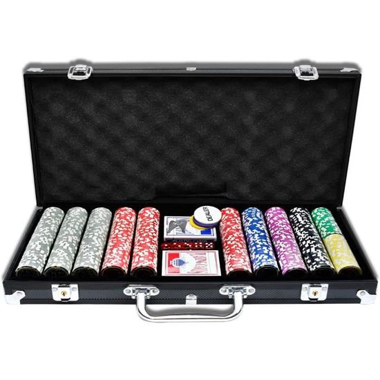 Set De Poker Pro 500 Jetons - Mallette Aluminium Avec 2 Tapis, 5 Dés, Bouton Dealer - Texas Hold'em, Blackjack - 4