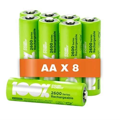 Piles rechargeables AA - Lot de 8 piles - 100% PEAKPOWER - Batteries AA LR6 rechargeables 1.5v MiNH 2300 mAh - Pré-Chargées