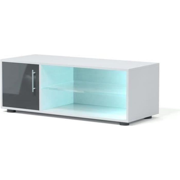 Meuble TV contemporain KORA - LED laqué gris - L 100 cm