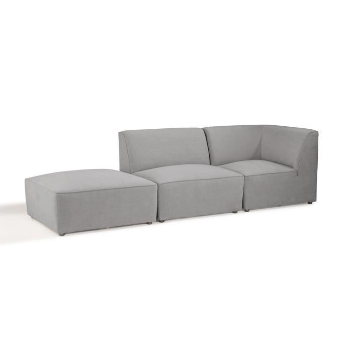 HEXAGONE - STERLING Canapé Modulable 3 éléments Angle + pouf + Fauteuil - Tissu Gris Clair - L 100 x P 100 x H 75 cm