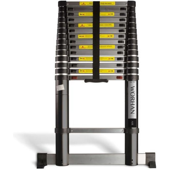 WORHAN® Echelle 4.4m Télescopique PRO Technologie Air Soft Close Aluminium Anodisé Solide Extensible Avec Barre Stabilisatrice 440cm