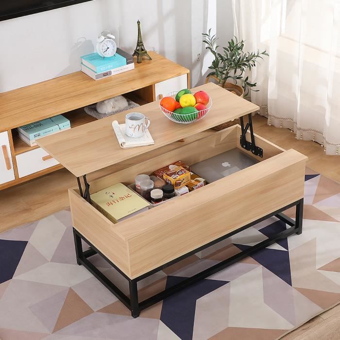 YINQ Table Basse avec Plateau Relevable - Chêne - DETROIT design industriel.