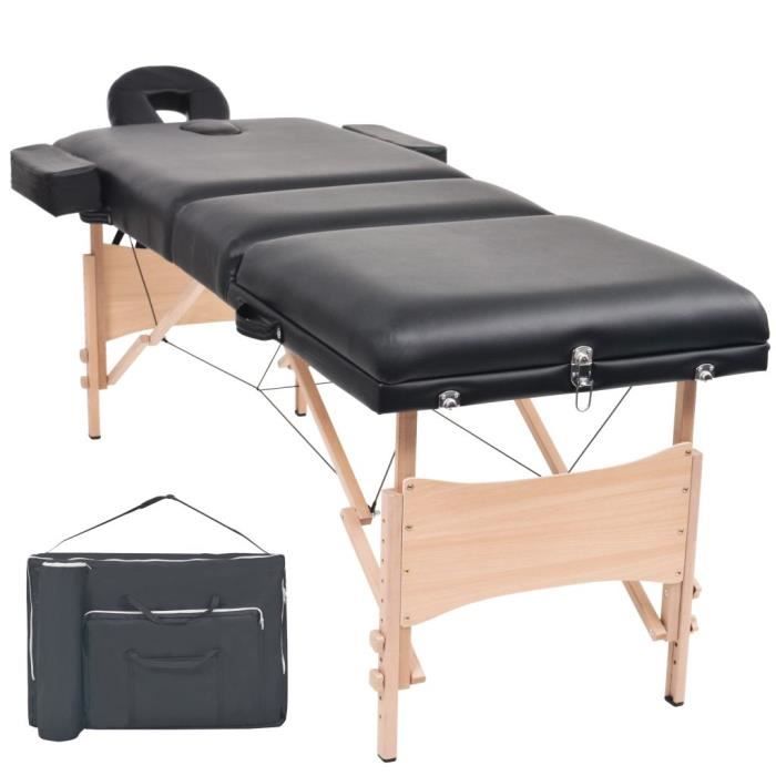 LULO Boutique Table de massage pliable à 3 zones 10 cm d'épaisseur Noir