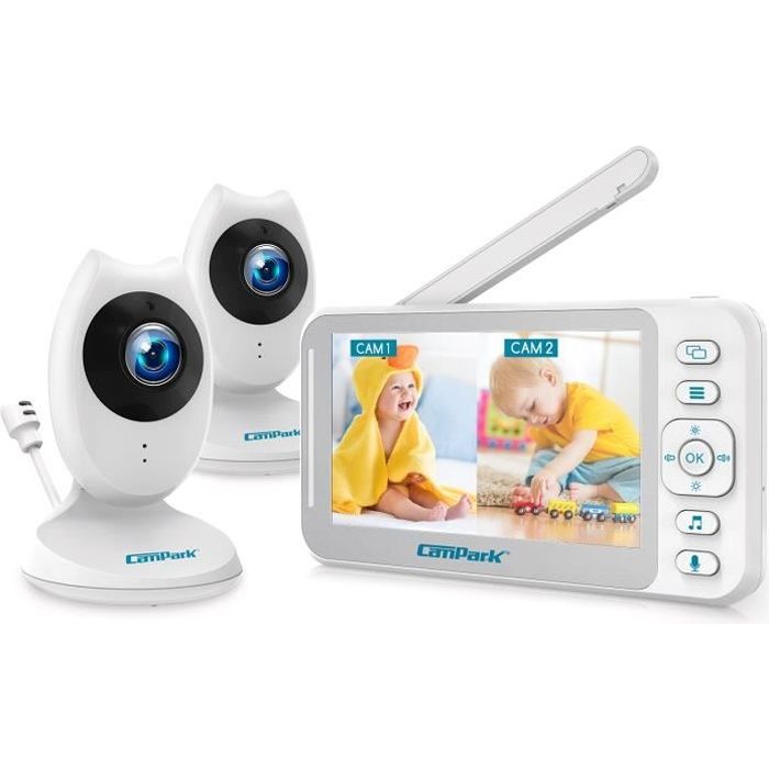 CAMPARK Babyphone 2* Caméra Moniteur bébé , 2.4GHz Transmission sans fil, 4.3- Large LCD Bébé Surveillance