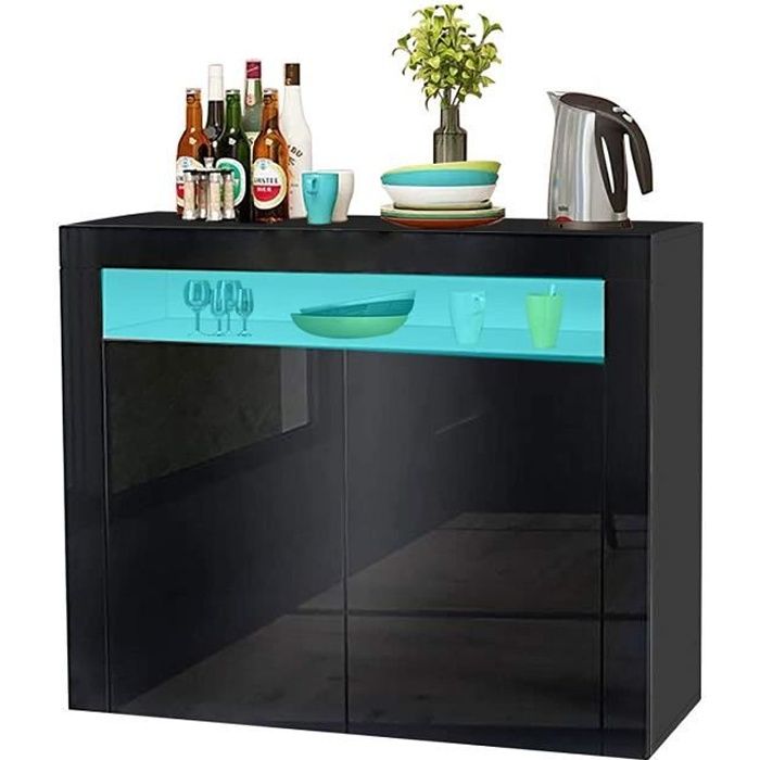 Buffet bas contemporain noir laqué brillant - L 108 cm x 40 cm x 92 cm - 2 portes - UK Stock